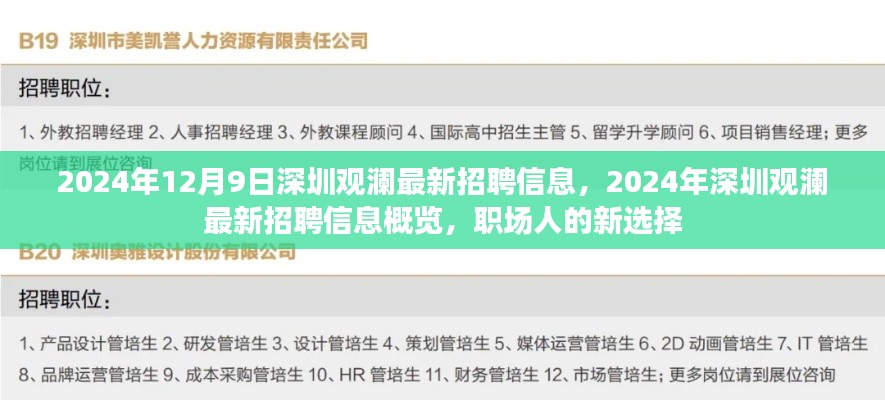 2024年深圳观澜最新招聘信息概览,职场人的新选择