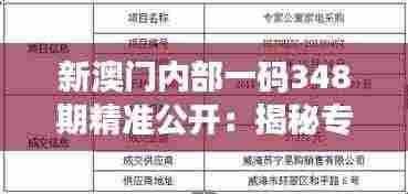 新澳门内部一码348期精准公开:揭秘专家的专业预测