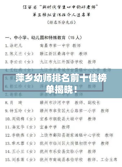 萍乡幼师排名前十佳榜单揭晓！