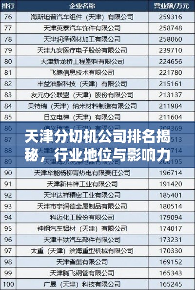 天津分切机公司排名揭秘,行业地位与影响力解析